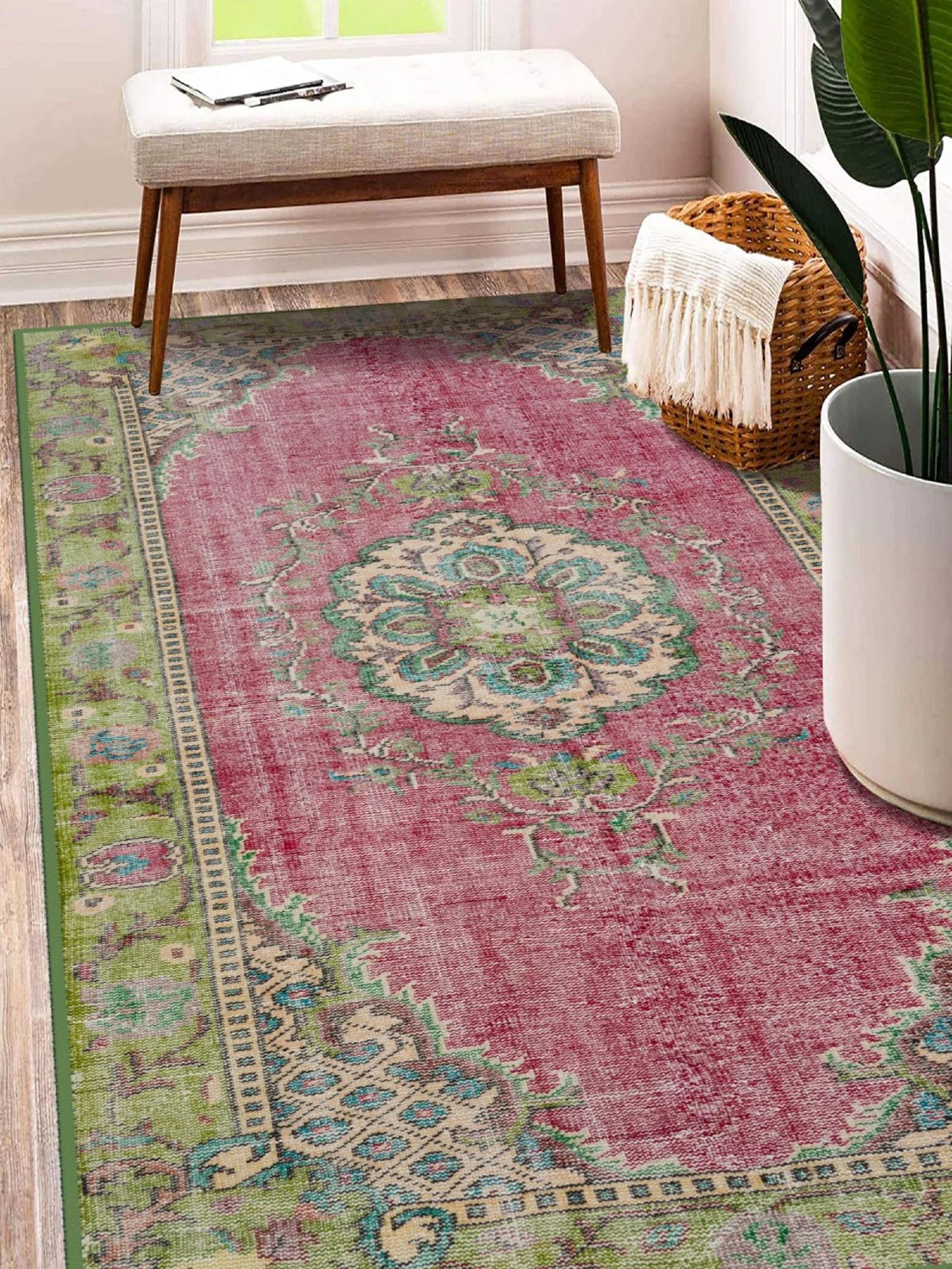 Pink and Green Medallion Rug