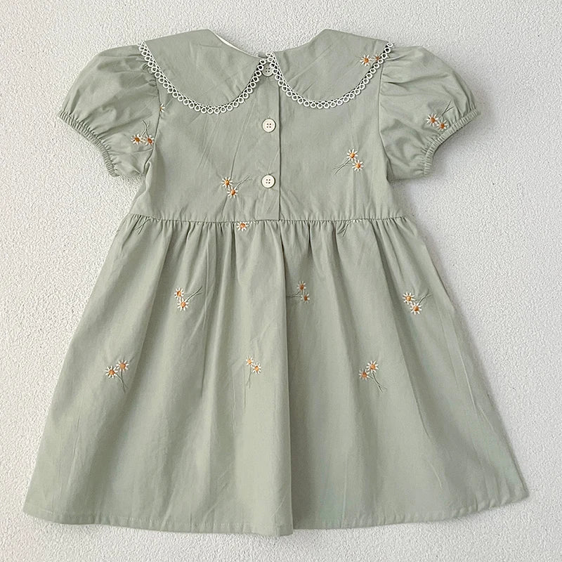 Girls Summer Dress (Embroidered Daisy or Sage)