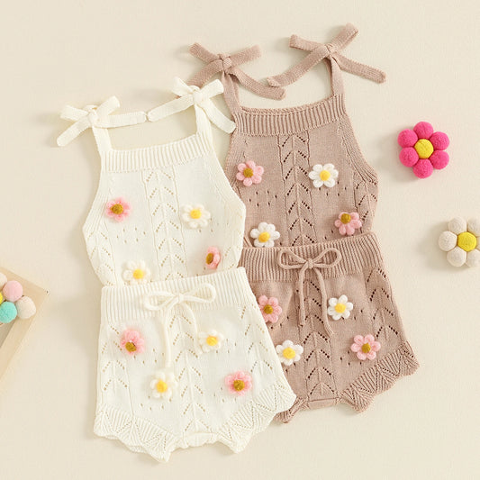 Girls Floral Knit Sleeveless Top & Shorts Set