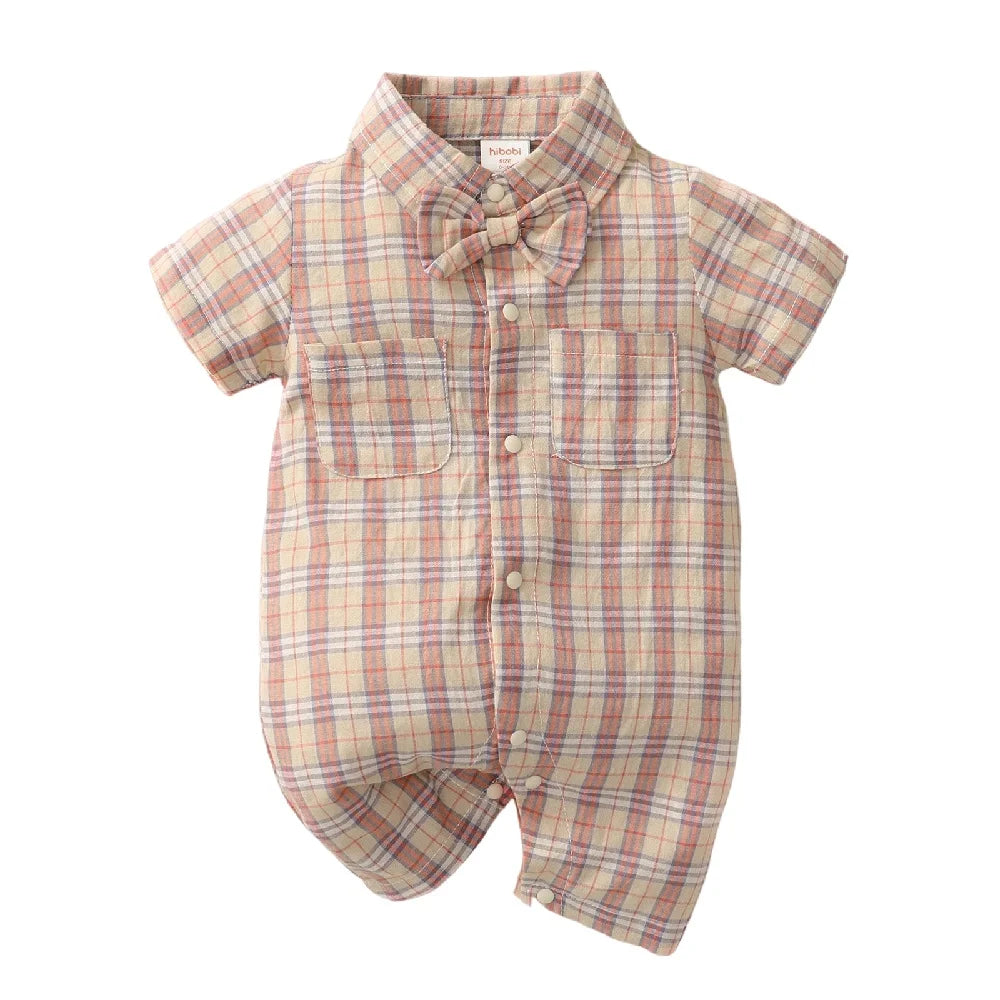 Baby Boy Plaid Onesie with bow tie