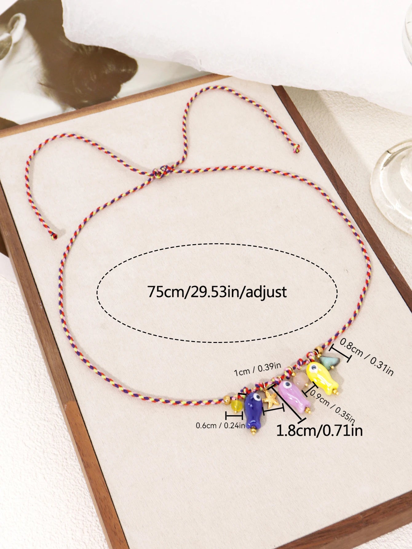 Ceramic Fish Charm & Adjustable Rope Necklace