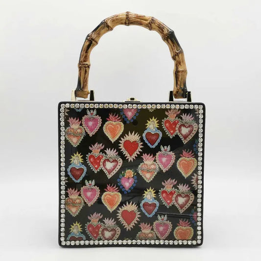 Heart Bamboo Handle Handbags