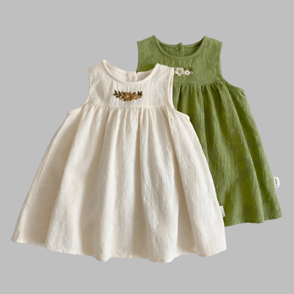 Girls Textured Cotton Sleeveless Dress