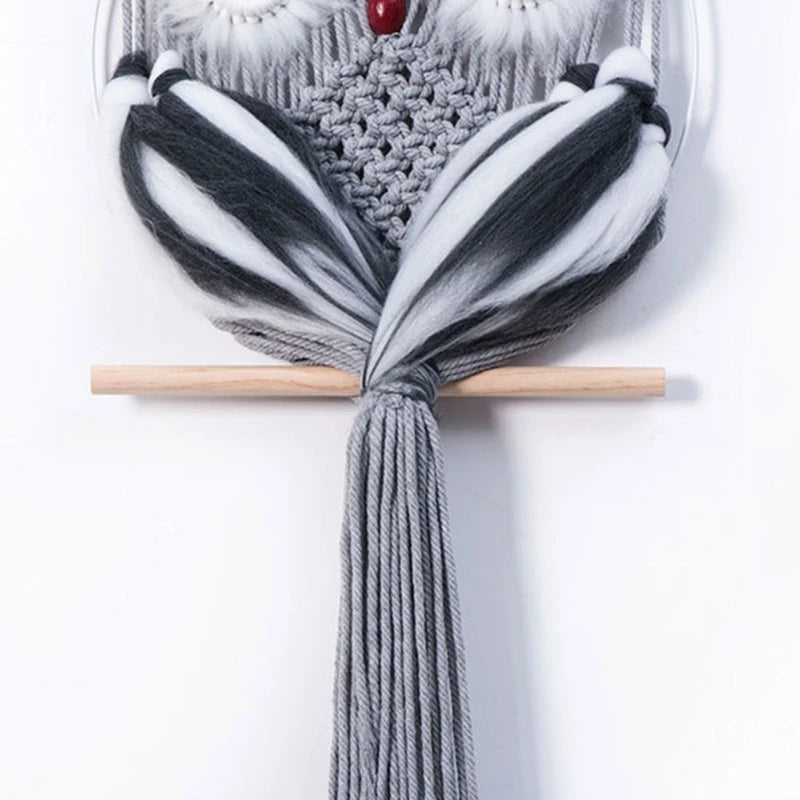 Handwoven Macrame Owl-Shaped Wall Hanging