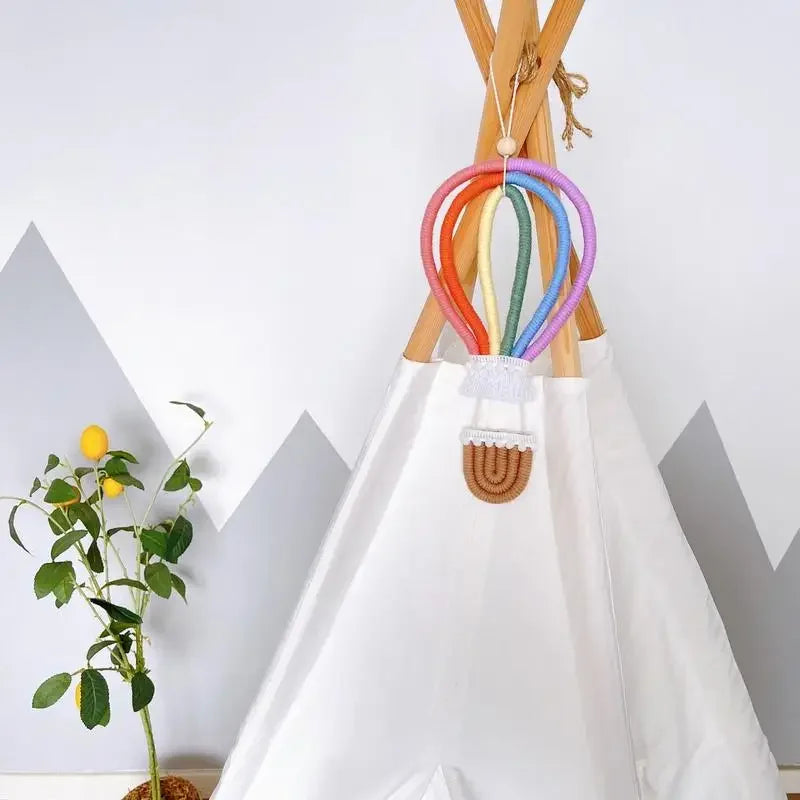 Macrame Rainbow Hot Air Balloon Hanging Decor