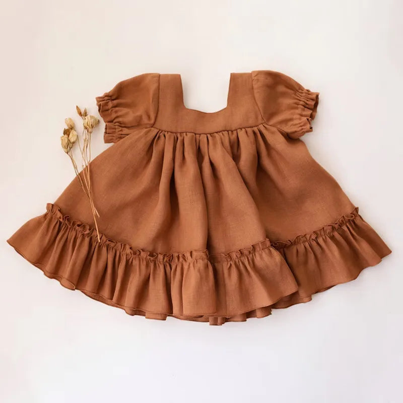 Baby Girls Cotton and Linen Dress (6 color options)