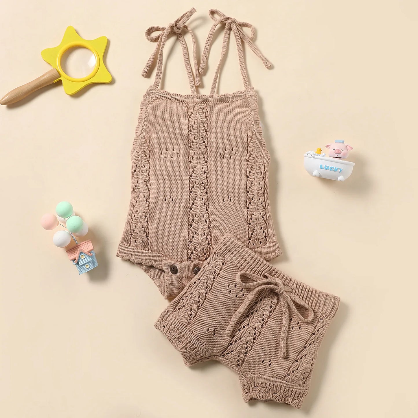 Baby Girl Knitted Onesie and Shorts Set