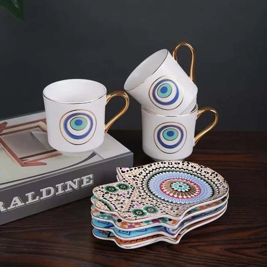 Hand-painted Evil Eye Coffee Mug and Saucer set