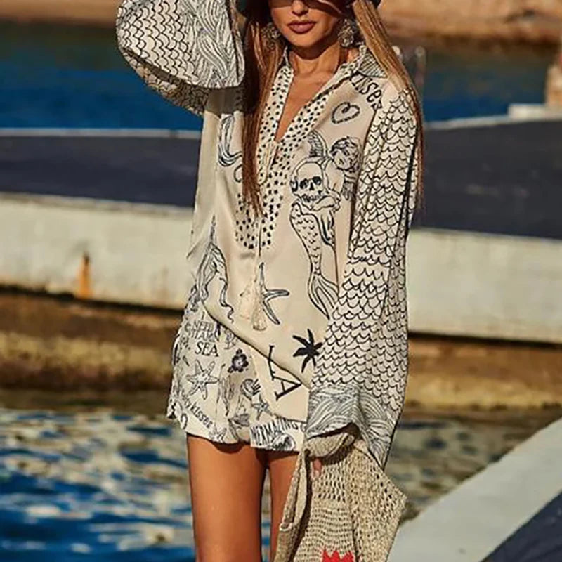 Vitamin Sea V-Neck Long Sleeve Shirt & Shorts Set