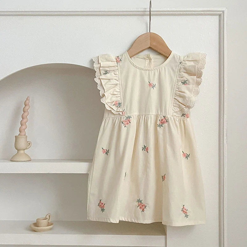 Girls Summer Dress (Embroidered Daisy or Sage)