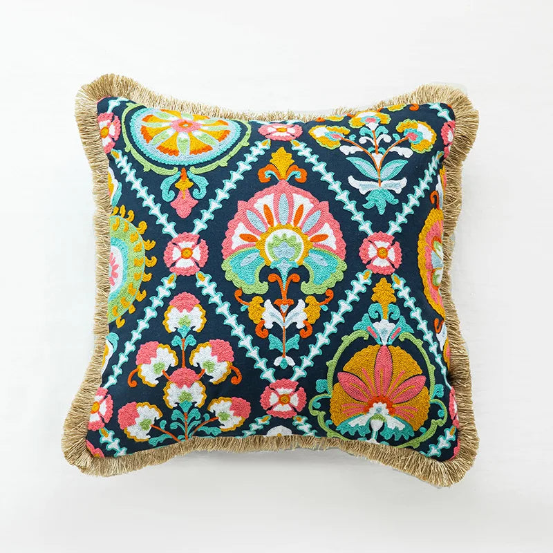 Bohemian Embroidered Throw Pillow Cover