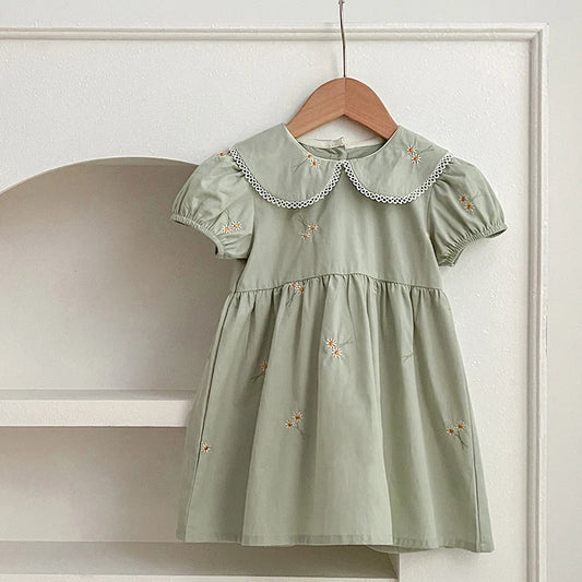 Girls Summer Dress (Embroidered Daisy or Sage)