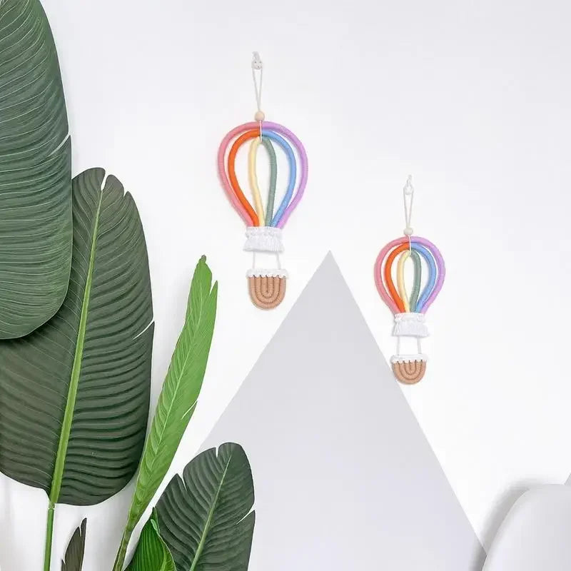 Macrame Rainbow Hot Air Balloon Hanging Decor