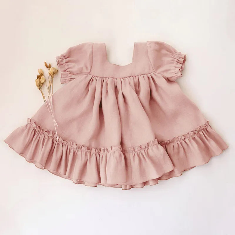 Baby Girls Cotton and Linen Dress (6 color options)