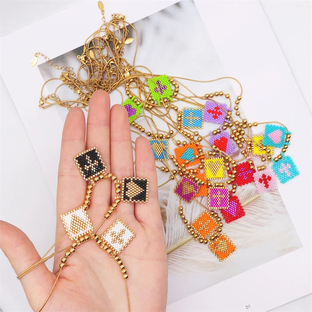 Beaded Heart & Cross Necklace (12 color options)