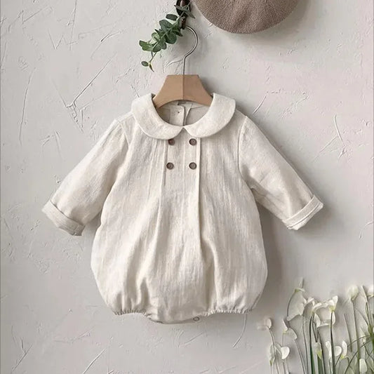 Newborn/Toddler Linen Romper with Peter Pan Collar