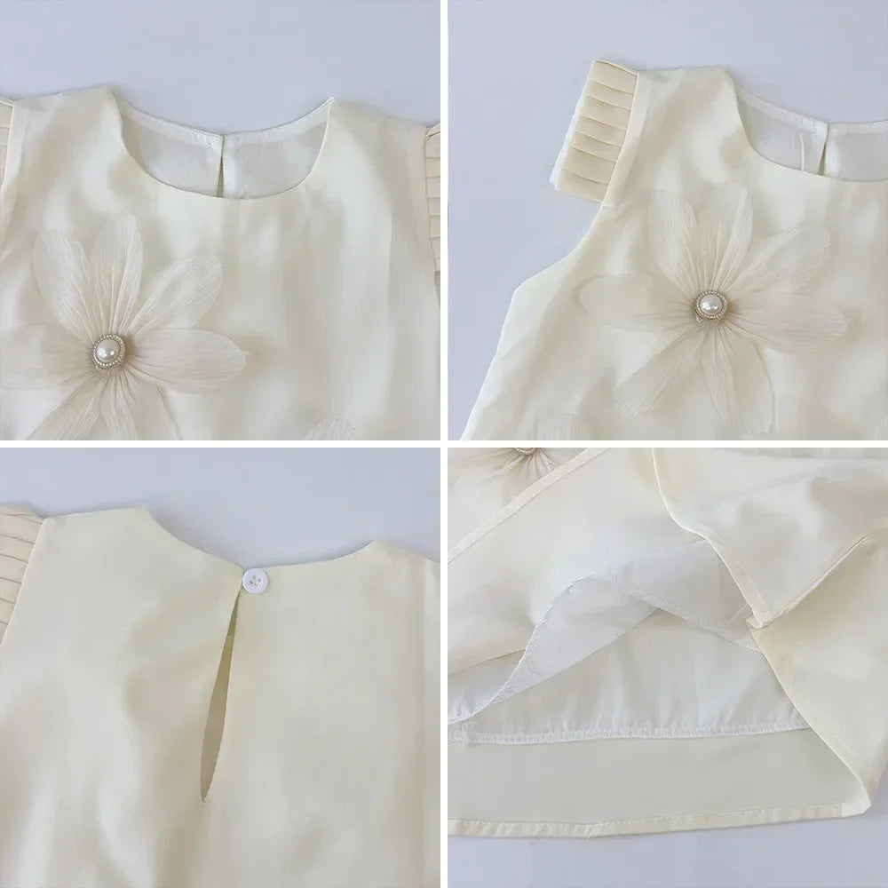 Girl's Summer Dress with Appliqué Flowers