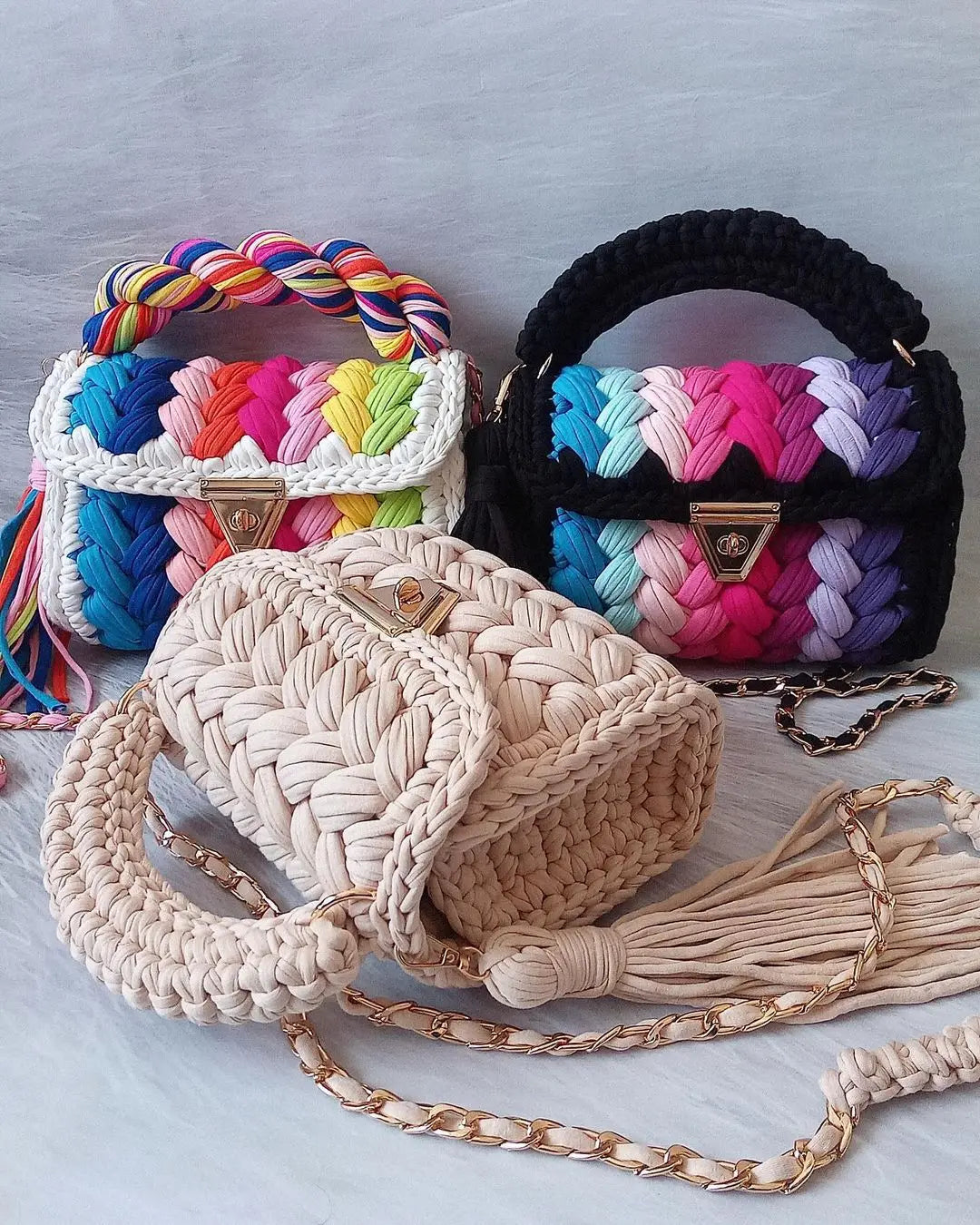 Woven Fabric Strip Shoulder Bag