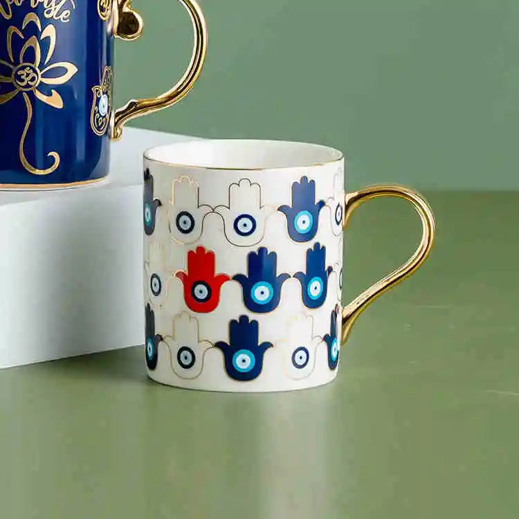 Ceramic Coffee Mug with Evil Eye Design (16 oz)