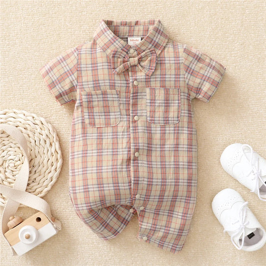 Baby Boy Plaid Onesie with bow tie