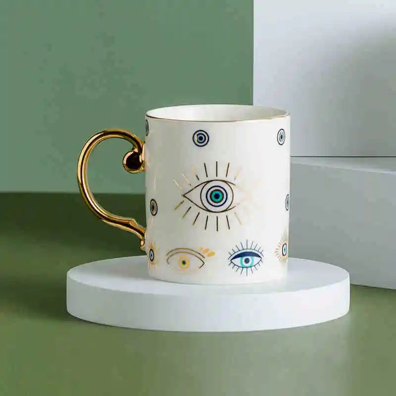 Ceramic Coffee Mug with Evil Eye Design (16 oz)