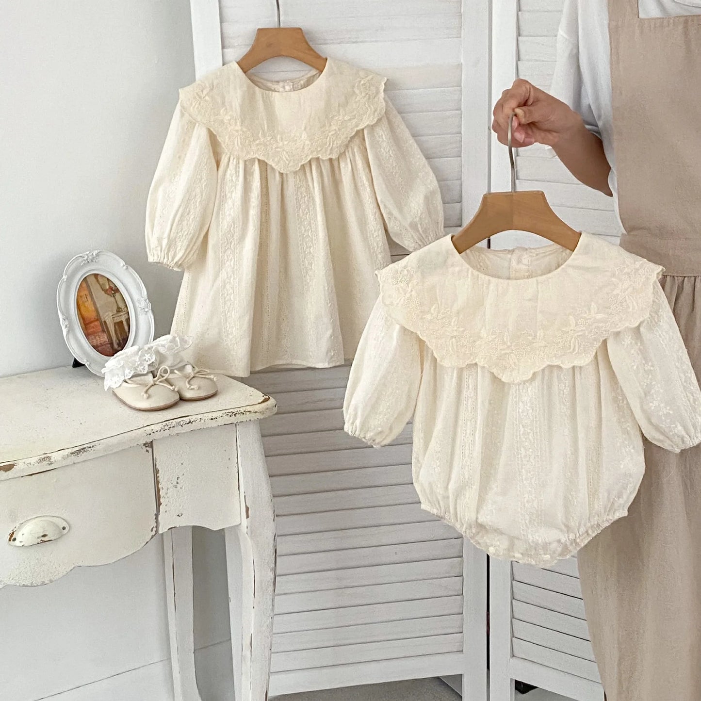 Baby Girl's Cream Embroidered Dress or Romper