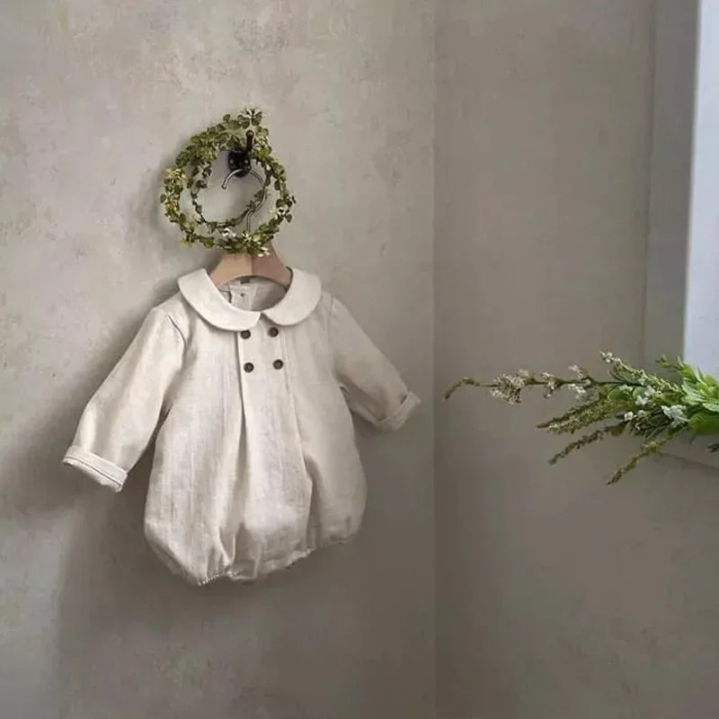 Newborn/Toddler Linen Romper with Peter Pan Collar