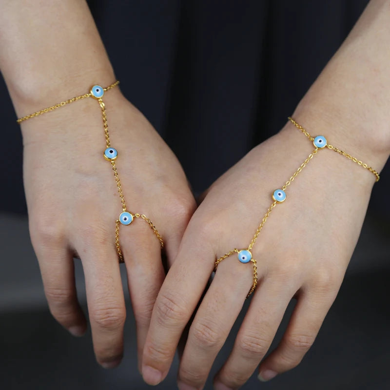18k Gold-plated Copper Evil Eye Chain Ring & Bracelet