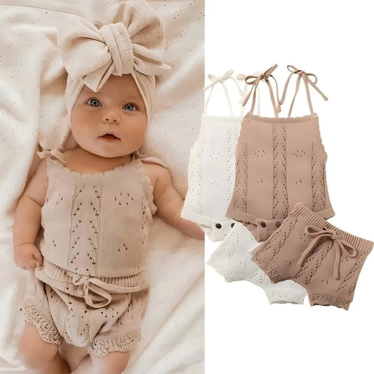 Baby Girl Knitted Onesie and Shorts Set
