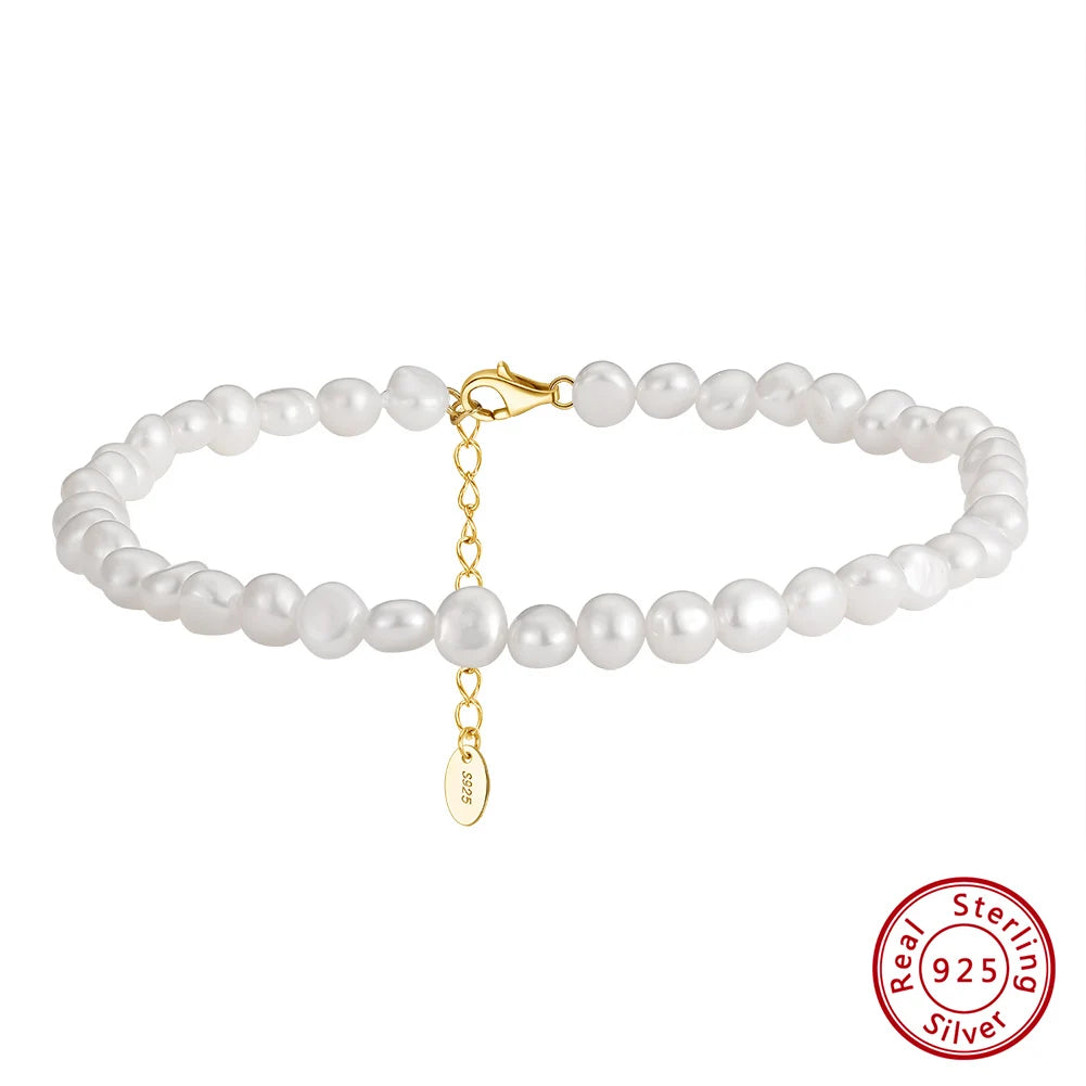 Freshwater Pearls & Chain Anklet (Sterling Silver)