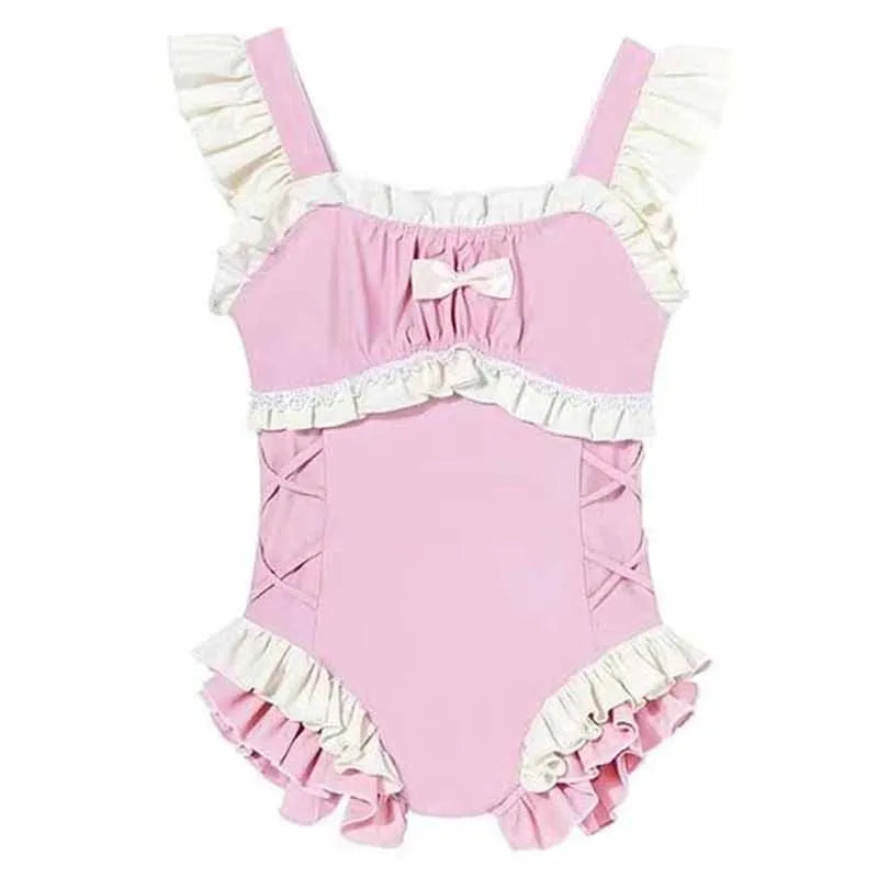 Baby Girl's One Piece Pink & White Swimsuit
