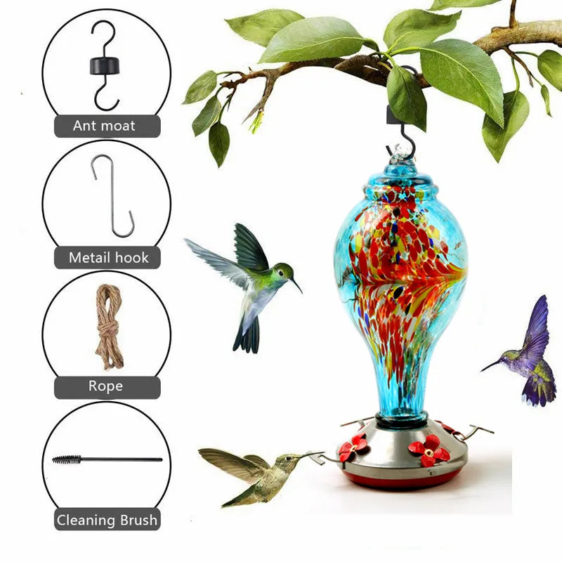 Hand-blown Glass Hummingbird Feeder