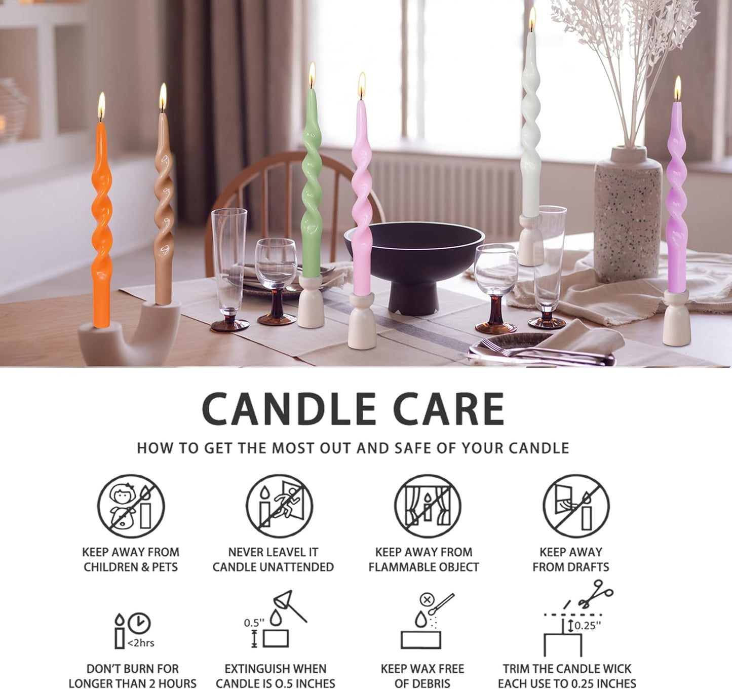 Spiral Taper Candles White Candlesticks,Set of 2 Cute Candle Sticks Handmade Tapered Candles 10 Inches Long Twisted Candlestick for Home Decoration Holiday Party Women Gifts(1D-White)