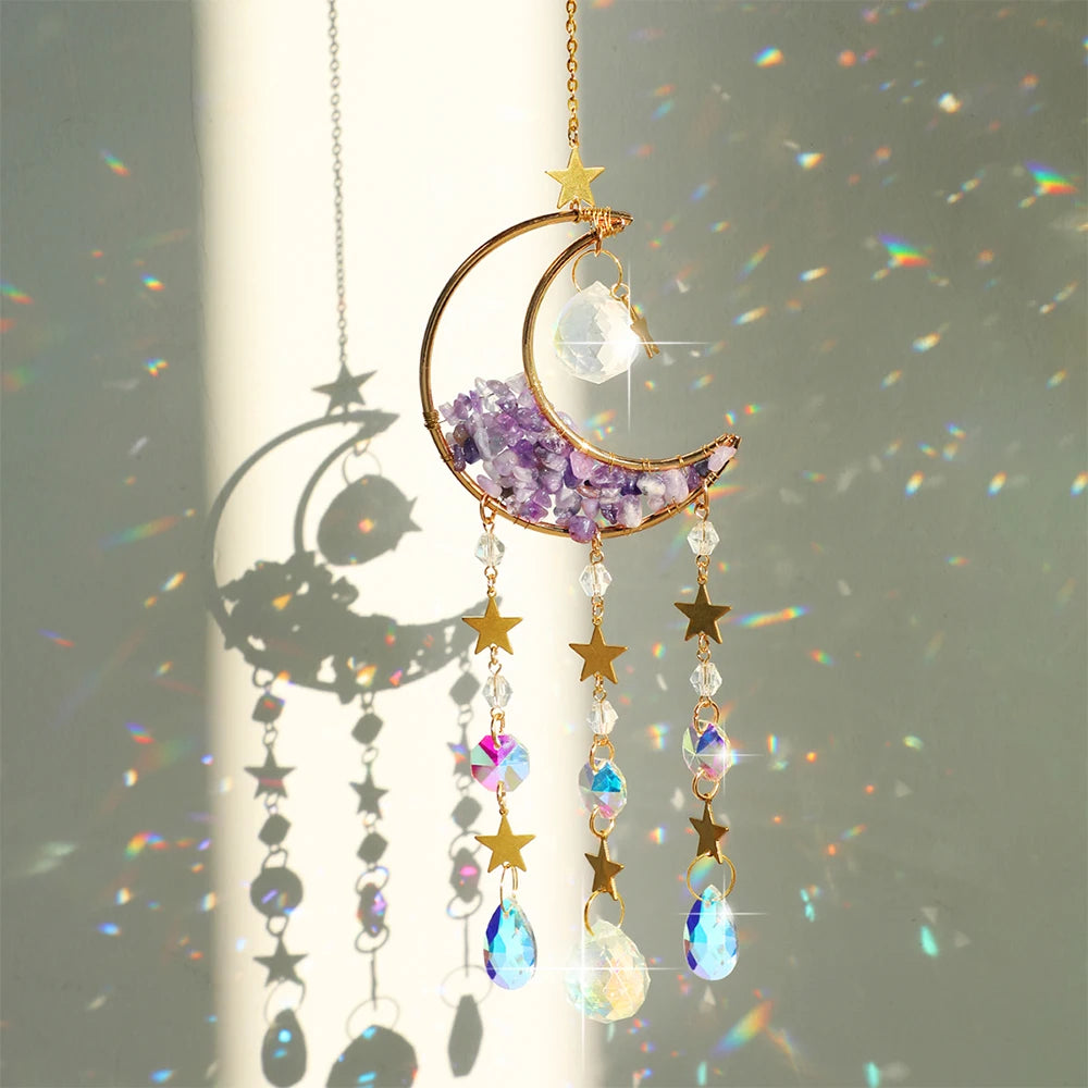 Crystal Suncatcher Moon Amethyst Rainbow Maker Garden Decoration