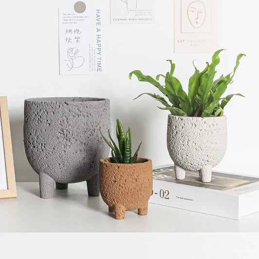 Volcanic Stone Cement Flower Pot with Feet