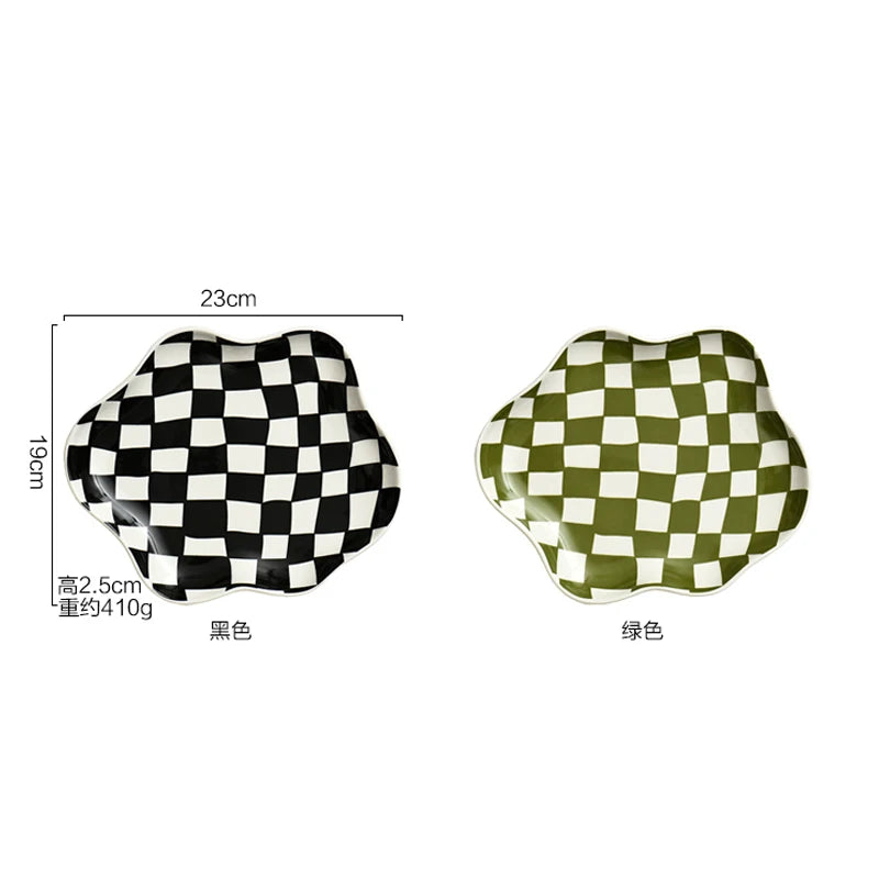 Chessboard Ceramic Plate (Black, Orange or Green)