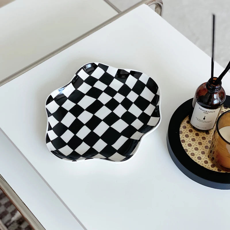 Chessboard Ceramic Plate (Black, Orange or Green)