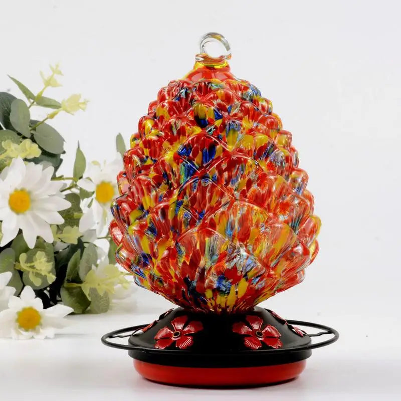 Colored Glass Hanging Hummingbird Feeder