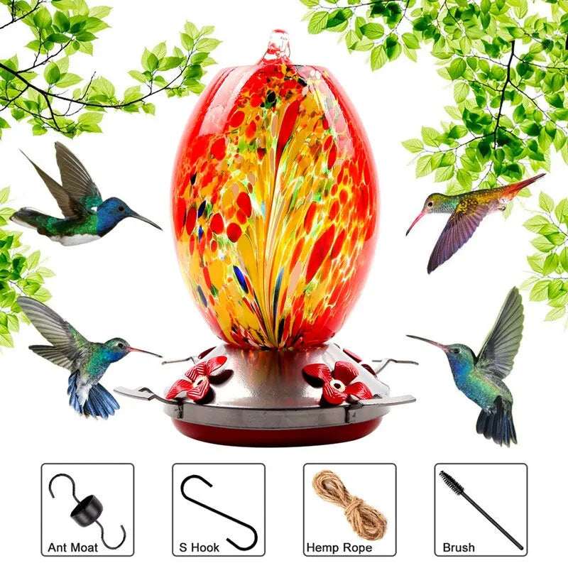 Hand-blown Glass Hummingbird Feeder