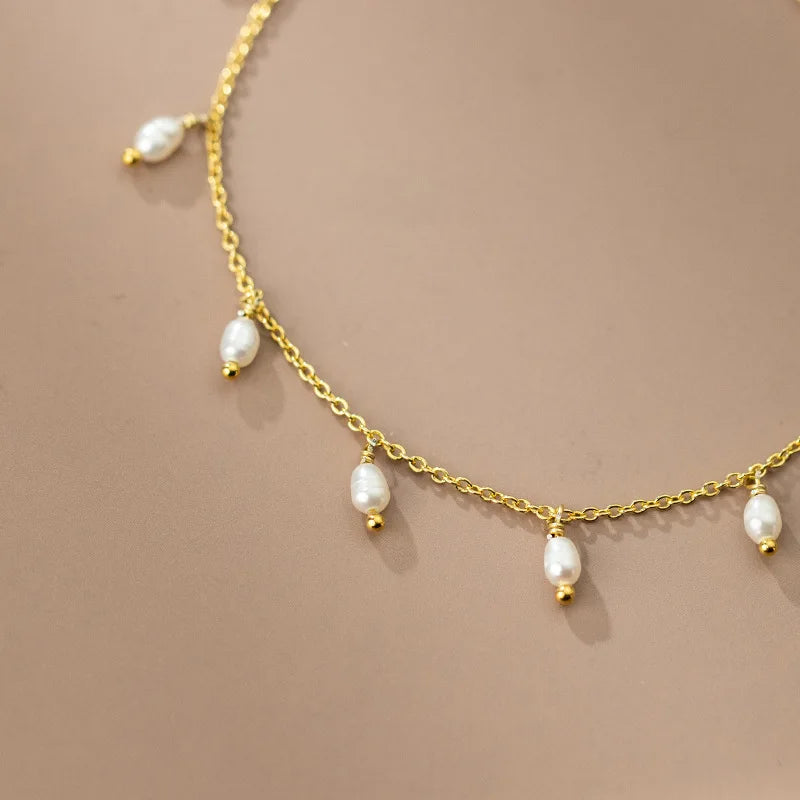 Sterling Silver Pearl Tassel Anklet