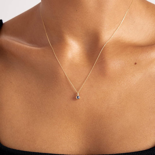 Evil Eye Beaded Necklace in 14K Solid Gold | 14K Gold Eye Necklace for Women | Evil Eye Jewelry
