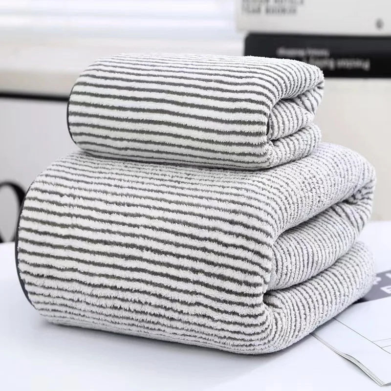 Microfiber Striped Towel Set (1 bath towel & 1 hand towel)