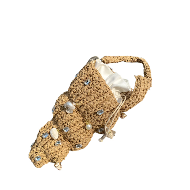 Conch Shell & Rhinestone Straw Bag
