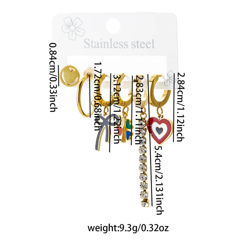 Stainless Steel Colorful Zircon Tassels Earrings