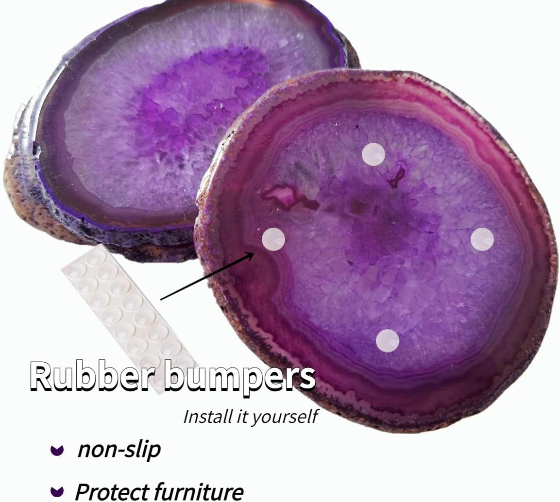4Pcs Agate Coaster for Drinks Purple Irregular Crystal Coasters Dyed with Rubber Bumpers for Coffee Wine or Bar Glasses 4-5"