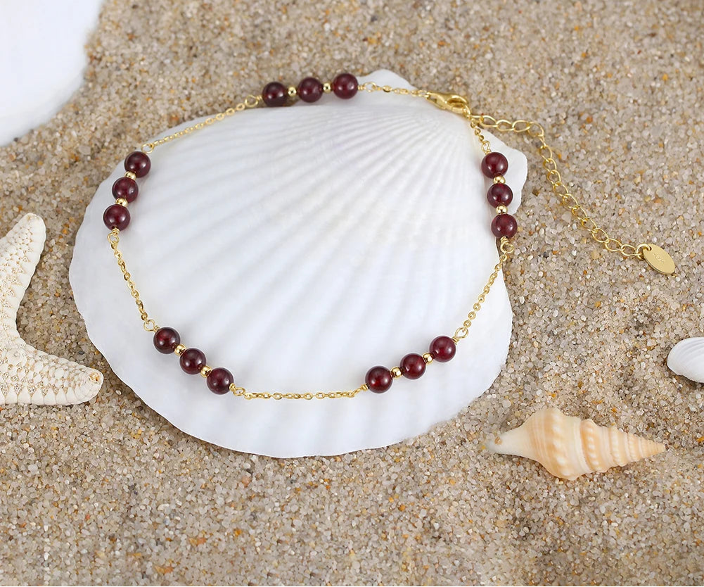 14K Gold & Garnet Anklet