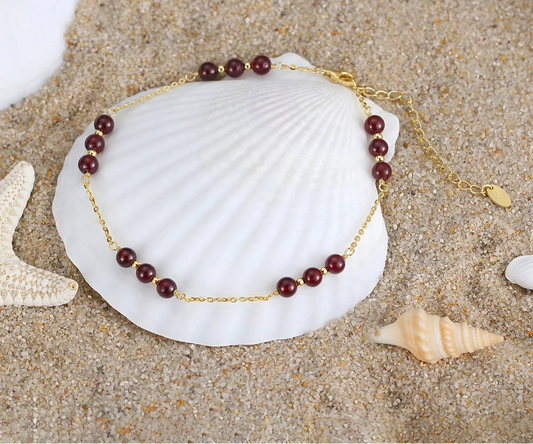 14K Gold & Garnet Anklet