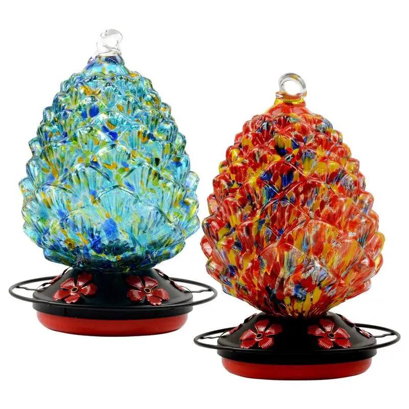 Colored Glass Hanging Hummingbird Feeder