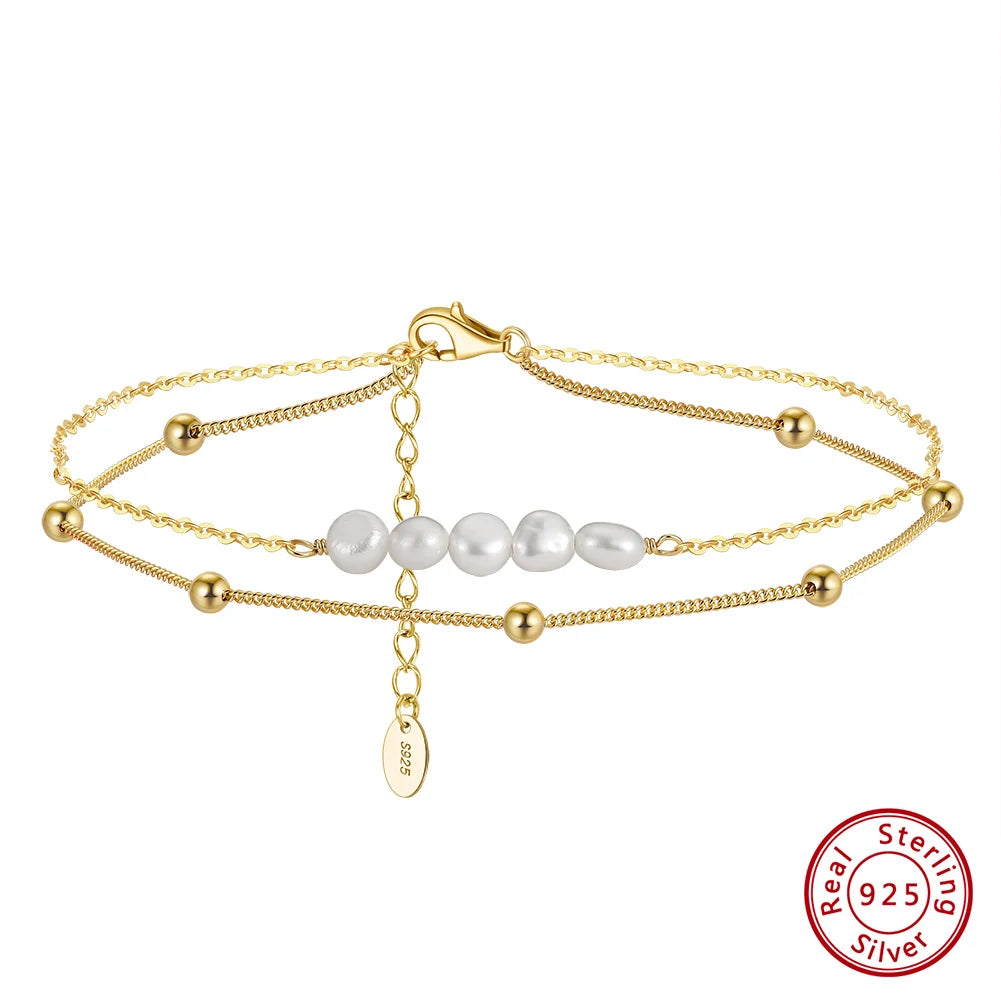 Freshwater Pearls & Chain Anklet (Sterling Silver)