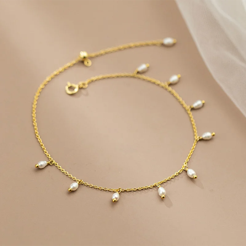 Sterling Silver Pearl Tassel Anklet